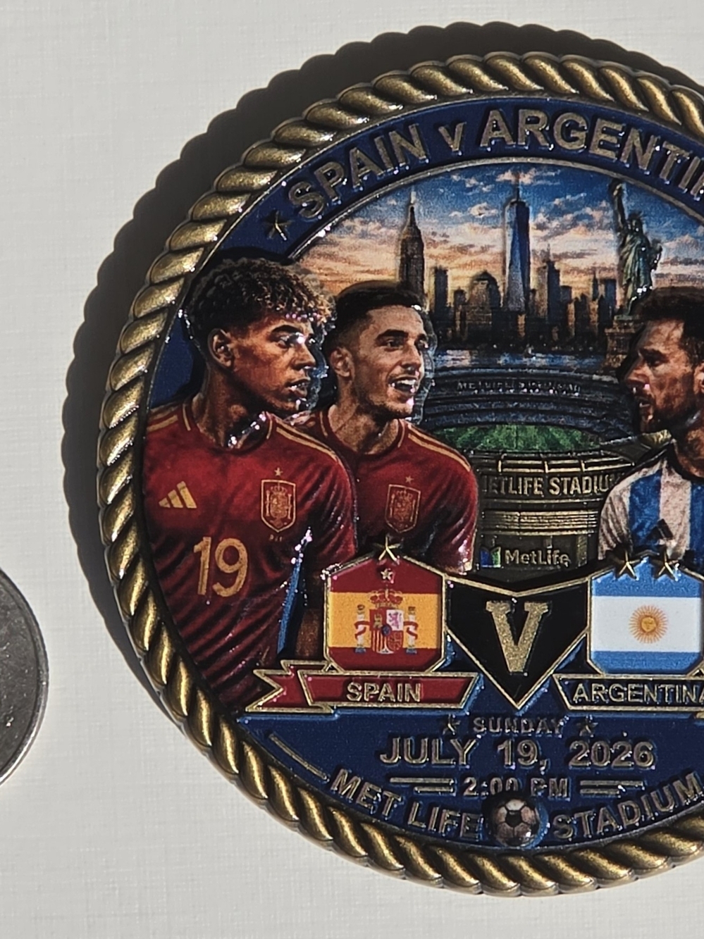 Spain vs Argentina Soccer Commemorative Medal - Red, Blue, Gold